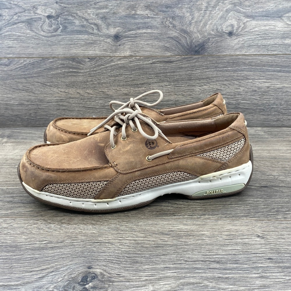 Dunham Captain Boat Shoes Mens 11.5 Brown Leather Mesh Rollbar Loafers